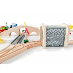 Set trenulete din lemn 69 piese cu Sunete si Lumini cu Locomotiva Electrica cu Baterie si Semafor cu LED-uri